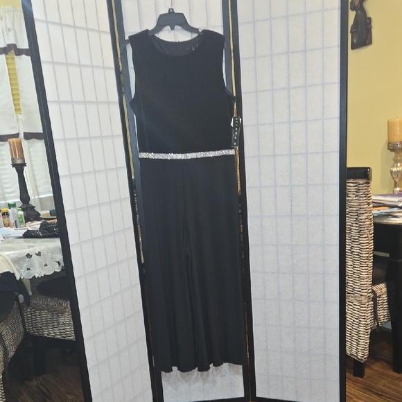 Tiana B Black Jumpsuit with Silver Waistband and Crew Neck - Picture 2 of 8